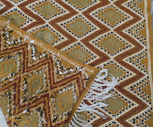 Hand-Woven Berber Wool Rug with Losange Patterns