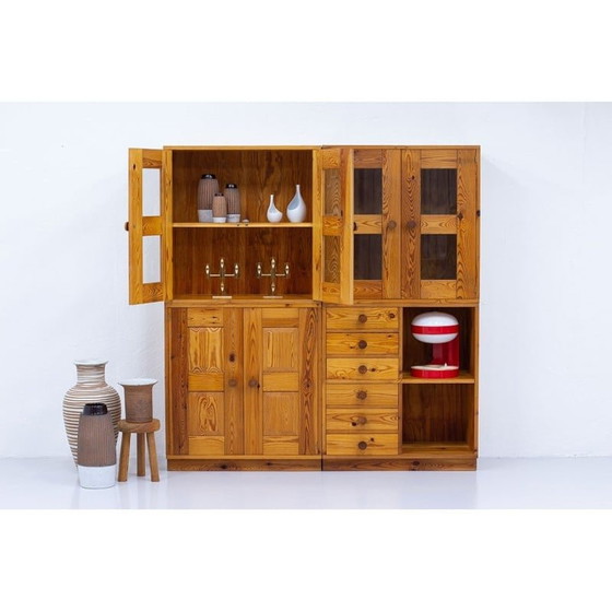 Image 1 of Set of 4 vintage solid pine storage cabinets for Luxus, Sweden 1960s