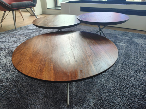 Image 1 of 3x Modern solid walnut coffee tables stainless steel base