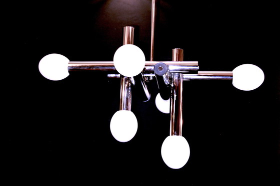 Image 1 of Gaetano Sciolari Mid-Century Chrome Chandelier