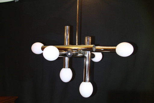 Tubular chandelier in chrome and glass, by KALMAR KG FRANKEN, 1970's