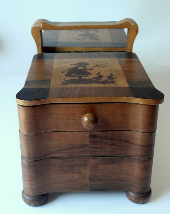 Image 1 of Art Deco hinged sewing box - decorated with inlays