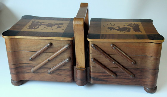 Image 1 of Art Deco hinged sewing box - decorated with inlays