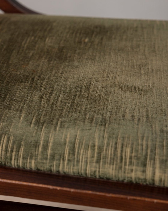 Image 1 of Set Of 4 Vintage 60S Chairs In Wood And Green Velvet Italian Design 