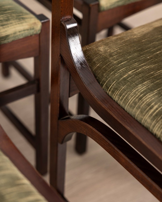 Image 1 of Set Of 4 Vintage 60S Chairs In Wood And Green Velvet Italian Design 