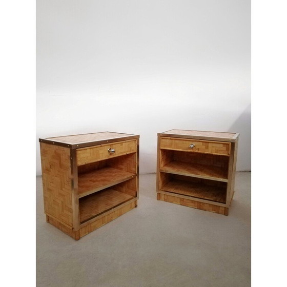 Image 1 of Pair of vintage bamboo and rattan night stands, Italy 1970s
