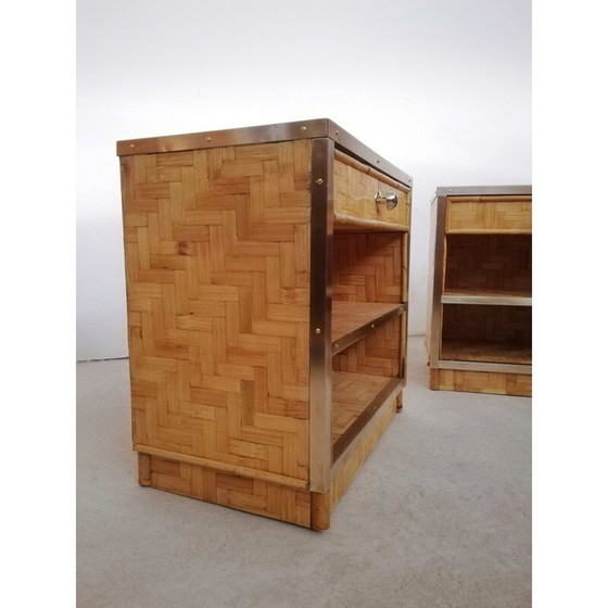 Image 1 of Pair of vintage bamboo and rattan night stands, Italy 1970s