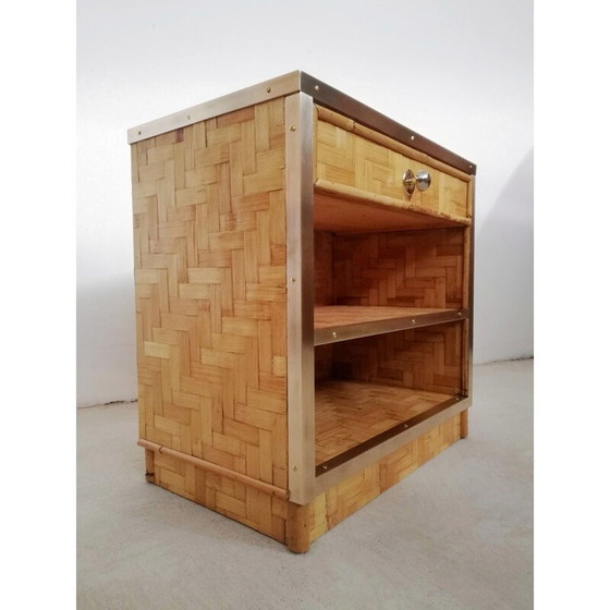 Image 1 of Pair of vintage bamboo and rattan night stands, Italy 1970s