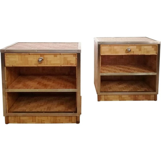 Image 1 of Pair of vintage bamboo and rattan night stands, Italy 1970s