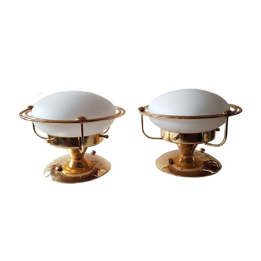 Metal and Milk Glass Wall Lamps, Set of 2