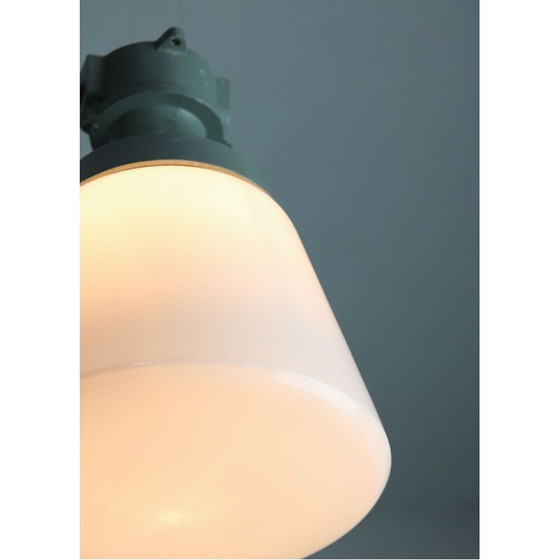 Image 1 of Vintage industrial lamp with opal glass pendant, 1970
