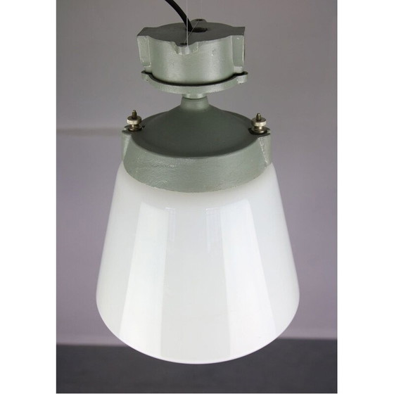 Image 1 of Vintage industrial lamp with opal glass pendant, 1970