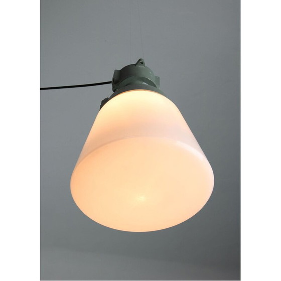 Image 1 of Vintage industrial lamp with opal glass pendant, 1970