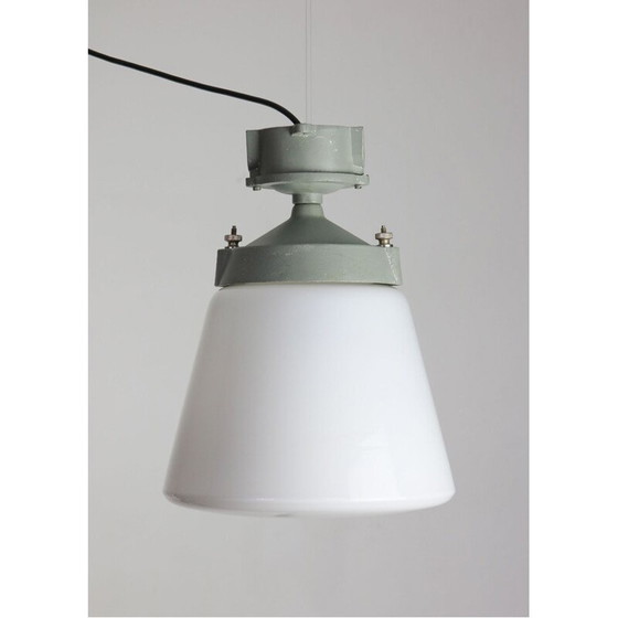 Image 1 of Vintage industrial lamp with opal glass pendant, 1970