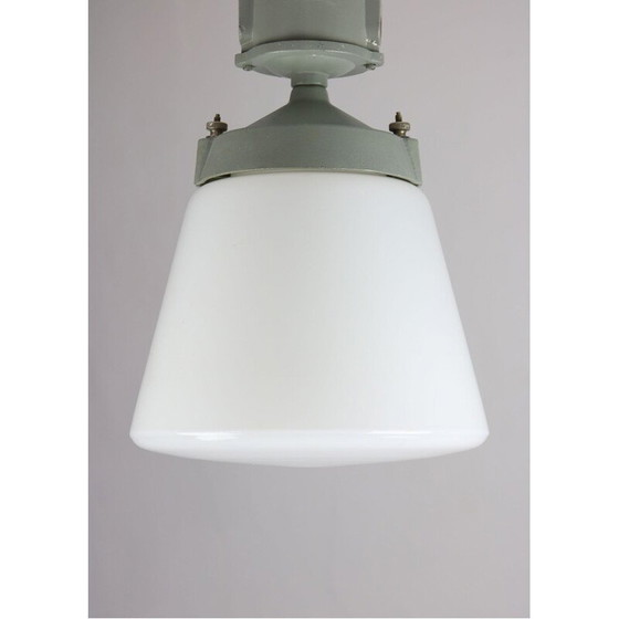 Image 1 of Vintage industrial lamp with opal glass pendant, 1970