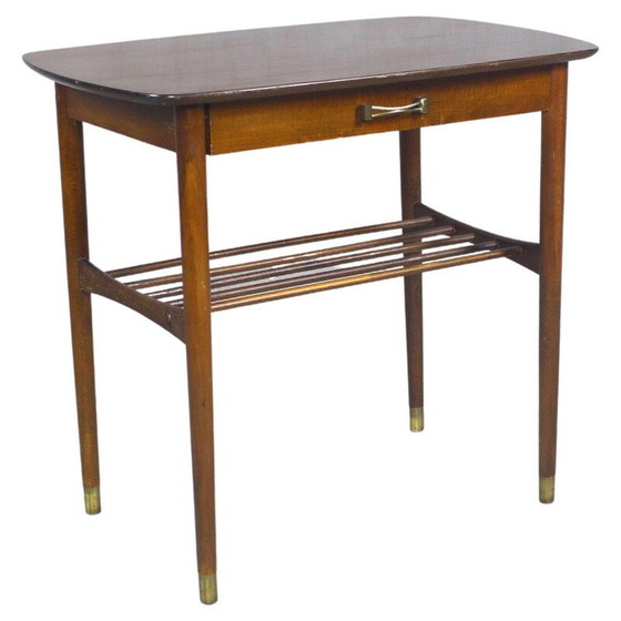 Image 1 of Vintage mahogany night stand with brass handle, Denmark 1950s
