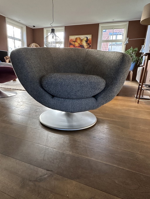 Gelderland Swivel Armchair Reupholstered 5 Years Aged With Kvadrat Hallingdal 65 166 Black Cream White.