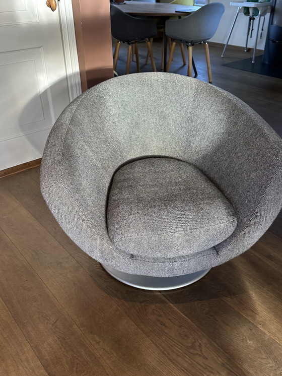 Image 1 of Gelderland Swivel Armchair Reupholstered 5 Years Aged With Kvadrat Hallingdal 65 166 Black Cream White.