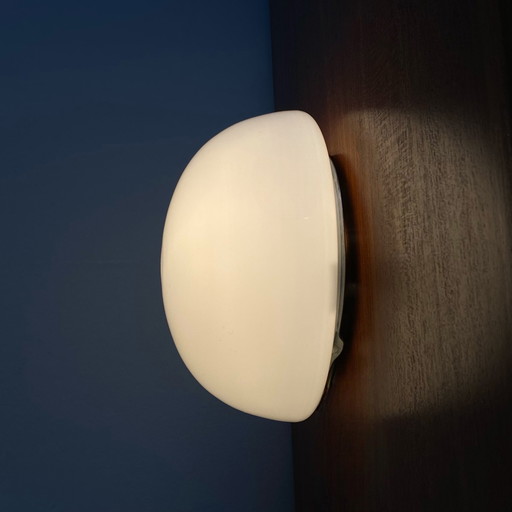 Half Moon Ceiling Wall Light 20 Cm White Opaline Glass 1960 1970