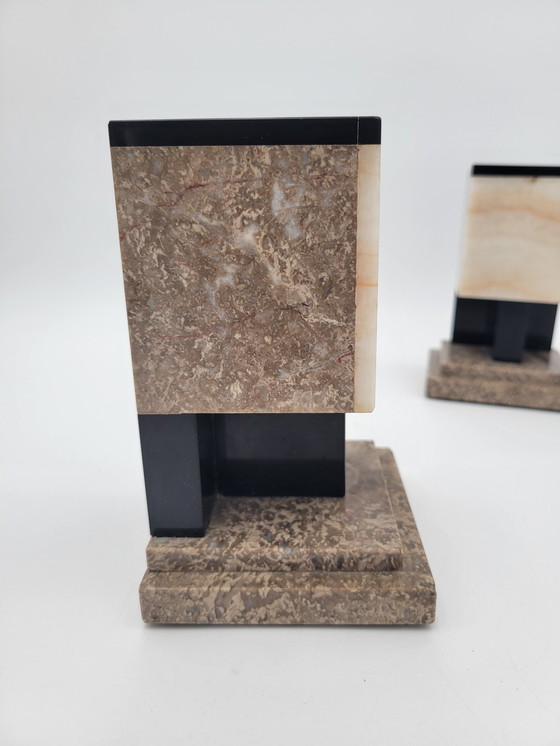 Image 1 of Pair De Garnitures De Cheminée, Marble Bookends