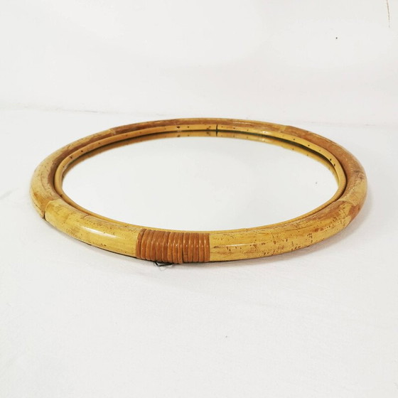 Image 1 of Vintage round wall mirror in curved bamboo frame, Germany 1970