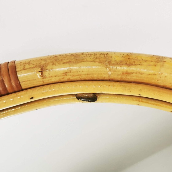 Image 1 of Vintage round wall mirror in curved bamboo frame, Germany 1970