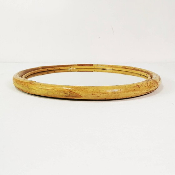 Image 1 of Vintage round wall mirror in curved bamboo frame, Germany 1970