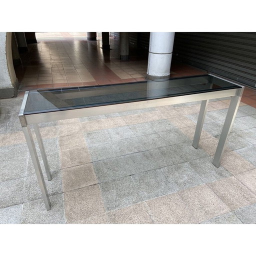 Consolle vintage in acciaio inox e vetro fumé di Gae Aulenti, anni &#39;70