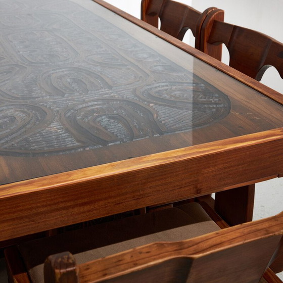 Image 1 of Vintage glass and wood dining set, 1970
