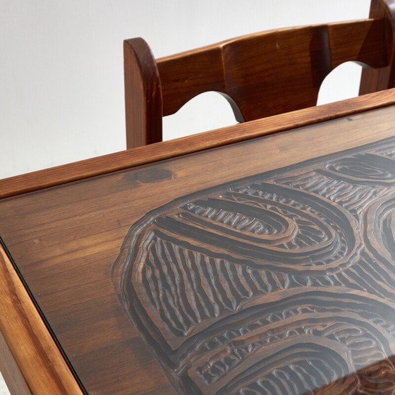 Image 1 of Vintage glass and wood dining set, 1970