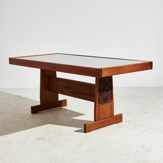 Image 1 of Vintage glass and wood dining set, 1970