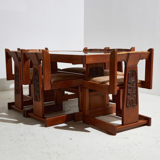 Image 1 of Vintage glass and wood dining set, 1970
