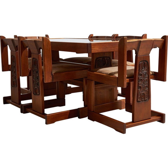 Image 1 of Vintage glass and wood dining set, 1970