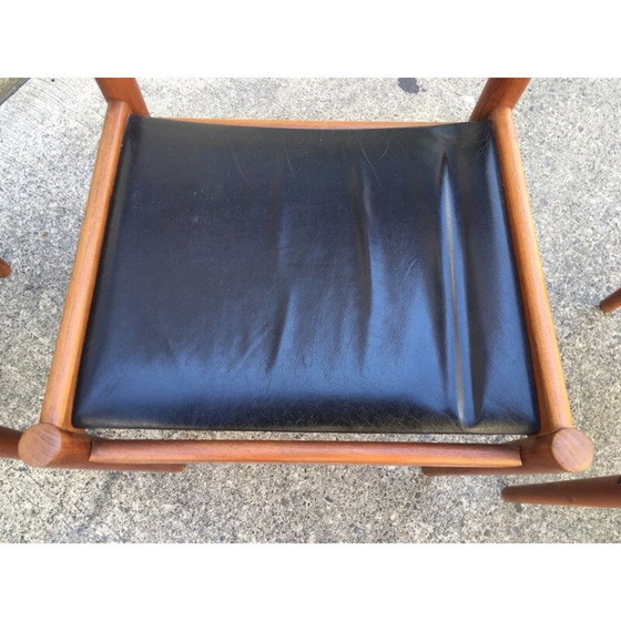 Image 1 of Set of 6 vintage leather and teak chairs Grete Jalk 1960 
