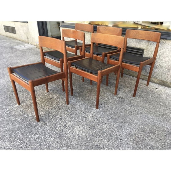 Image 1 of Set of 6 vintage leather and teak chairs Grete Jalk 1960 