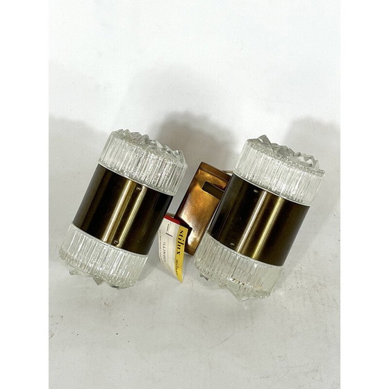 Image 1 of Vintage wall lamp in glass and golden aluminum by Stilux Milano, Italy 1960