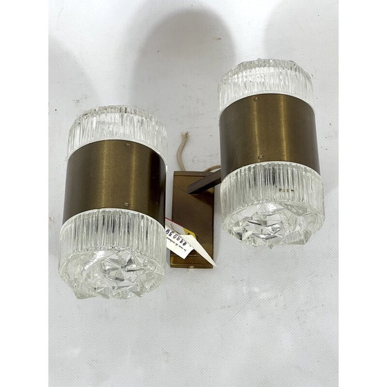 Image 1 of Vintage wall lamp in glass and golden aluminum by Stilux Milano, Italy 1960