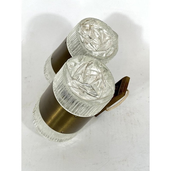 Image 1 of Vintage wall lamp in glass and golden aluminum by Stilux Milano, Italy 1960