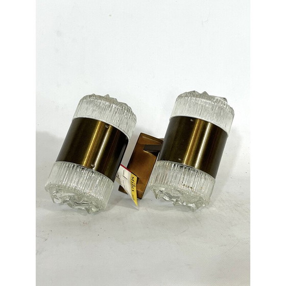 Image 1 of Vintage wall lamp in glass and golden aluminum by Stilux Milano, Italy 1960