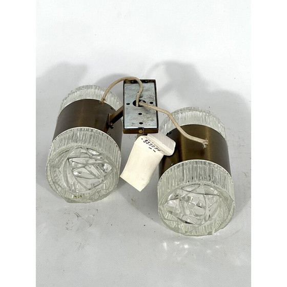 Image 1 of Vintage wall lamp in glass and golden aluminum by Stilux Milano, Italy 1960