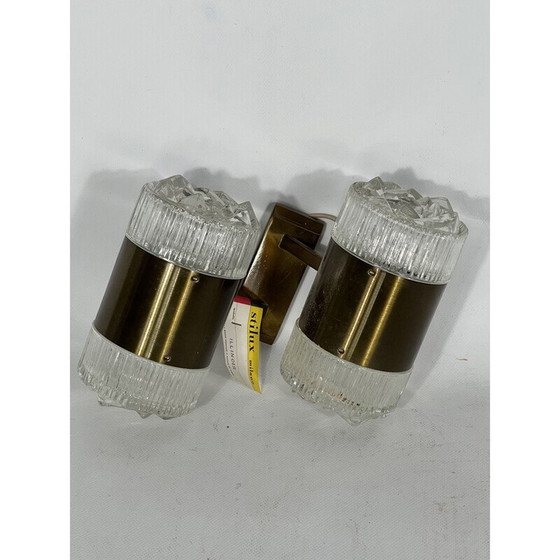 Image 1 of Vintage wall lamp in glass and golden aluminum by Stilux Milano, Italy 1960