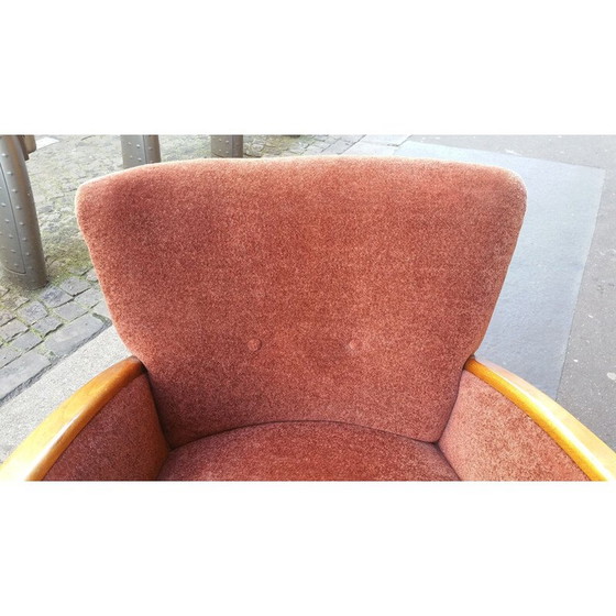 Image 1 of Vintage german armchair in red velvet and wood 1950