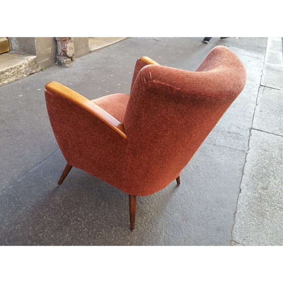 Image 1 of Vintage german armchair in red velvet and wood 1950