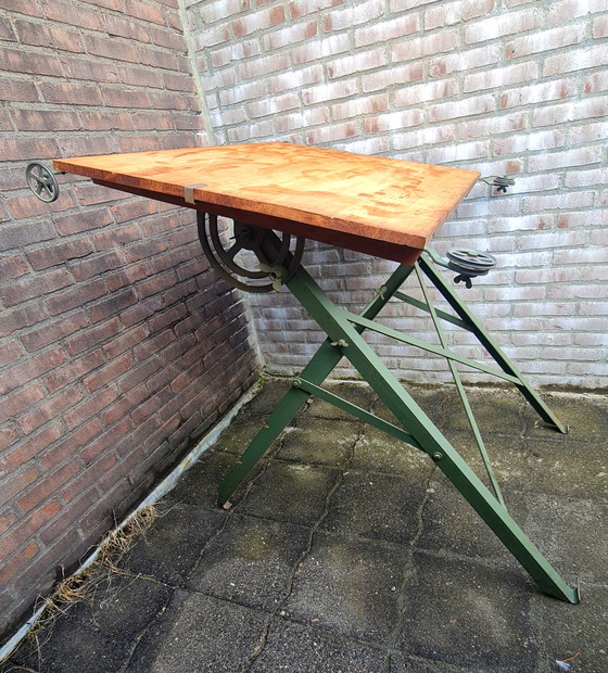 Image 1 of Drawing table architects table industrial green antique