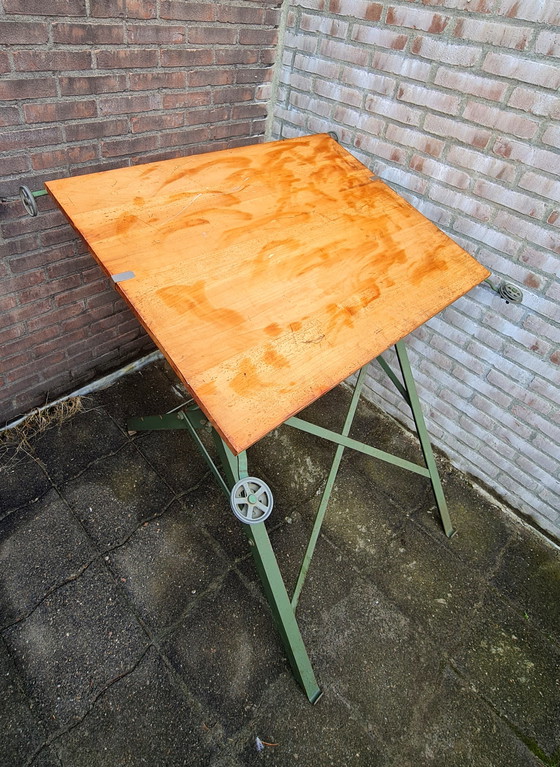 Image 1 of Drawing table architects table industrial green antique