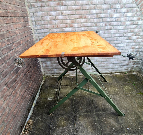 Image 1 of Drawing table architects table industrial green antique