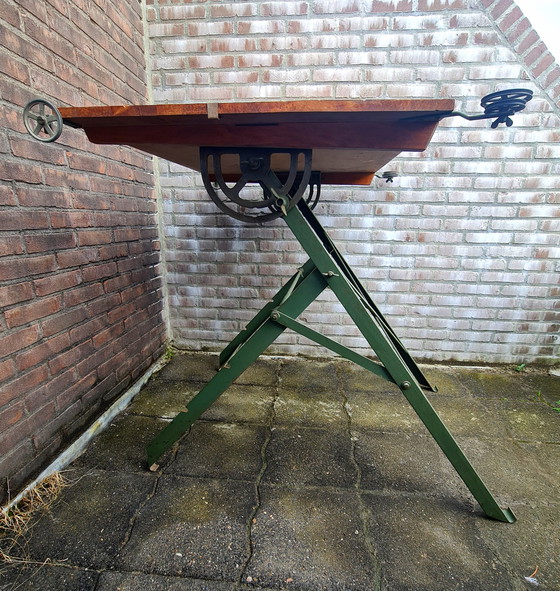 Image 1 of Drawing table architects table industrial green antique