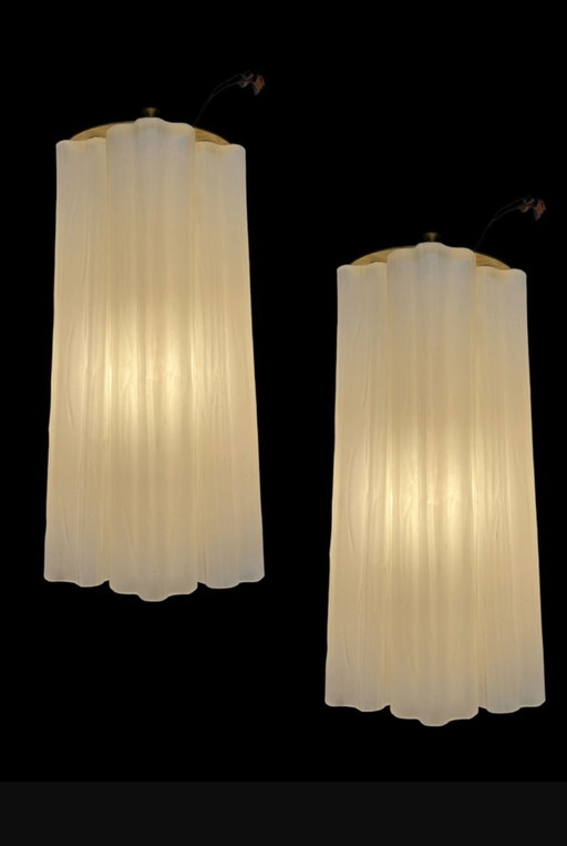 Large White Glass Tronchi Tube Sconces