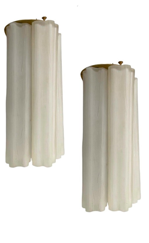 Large White Glass Tronchi Tube Sconces