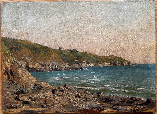 Wirth Henri Prosper, France, Oil Panel 1912, Saint Cast, Pointe De La Garde, Côtes-Du-Nord.